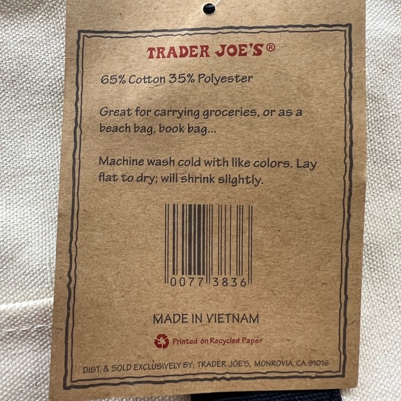 NWT Trader Joe’s Canvas Large Tote Bag - Picture 5 of 6